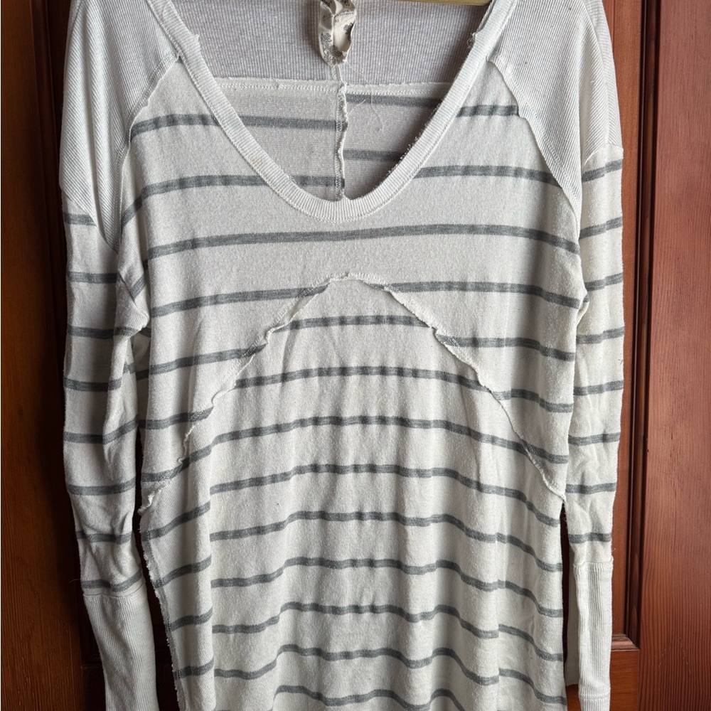Blu Pepper Gray and White Striped Long Sleeve Top